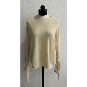 Iris And Ink Women's Cashmere Wool Blend Jumper Sweater Medium Cream Tie Cuff
